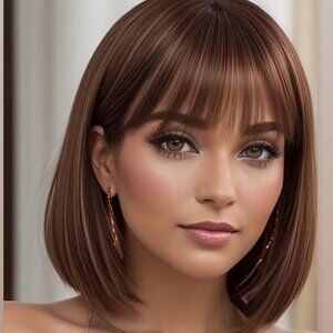 Reddish Brown  12" Bob with Bangs Synthetic Wig